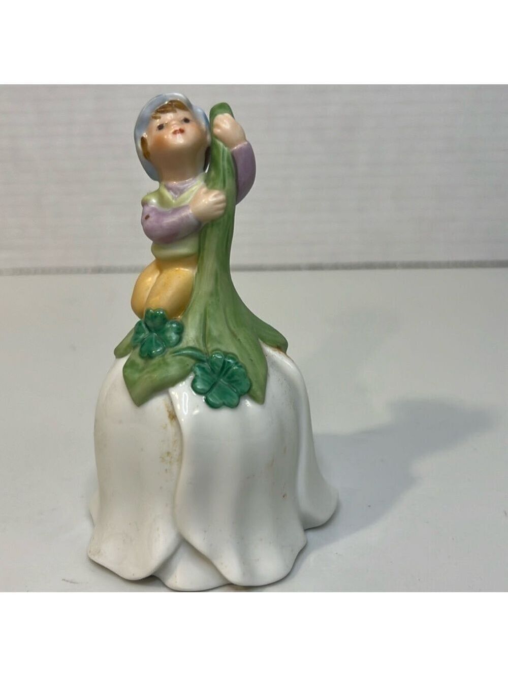 AVON Vintage Good Luck Bell Porcelain Shamrock Elf 1983